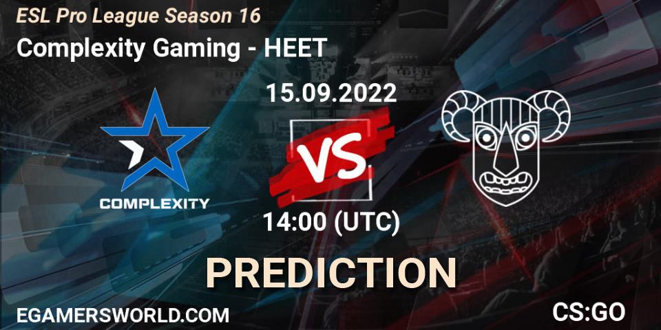 Complexity Gaming vs HEET: Match Prediction. 15.09.2022 at 14:00, Counter-Strike (CS2), ESL Pro League Season 16