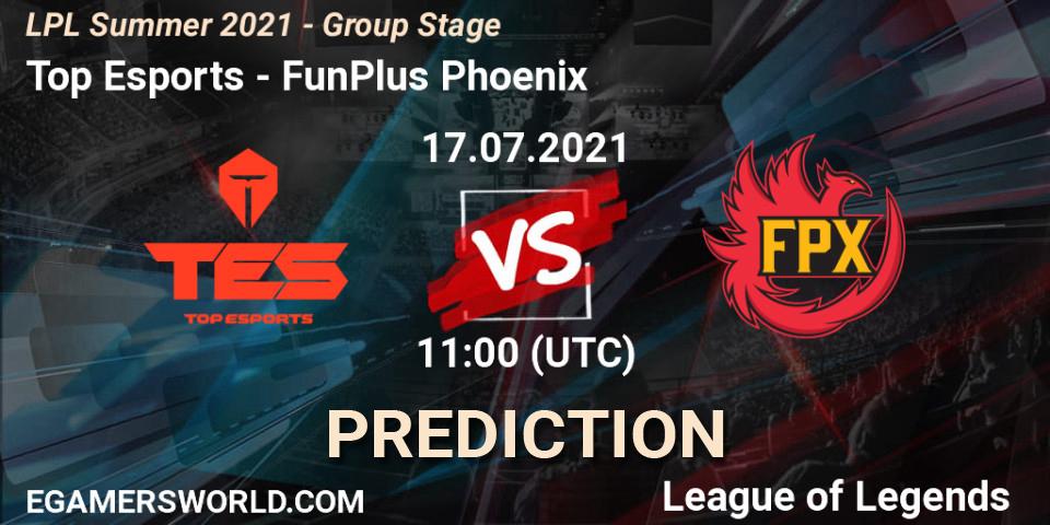 Top Esports vs FunPlus Phoenix: Match Prediction. 17.07.2021 at 12:45, LoL, LPL Summer 2021 - Group Stage