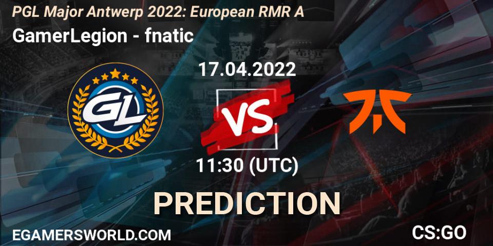 GamerLegion vs fnatic: Match Prediction. 17.04.2022 at 11:05, Counter-Strike (CS2), PGL Major Antwerp 2022: European RMR A