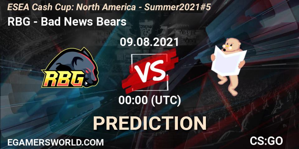 RBG vs Bad News Bears: Match Prediction. 09.08.2021 at 00:00, Counter-Strike (CS2), ESEA Cash Cup: North America - Summer 2021 #5