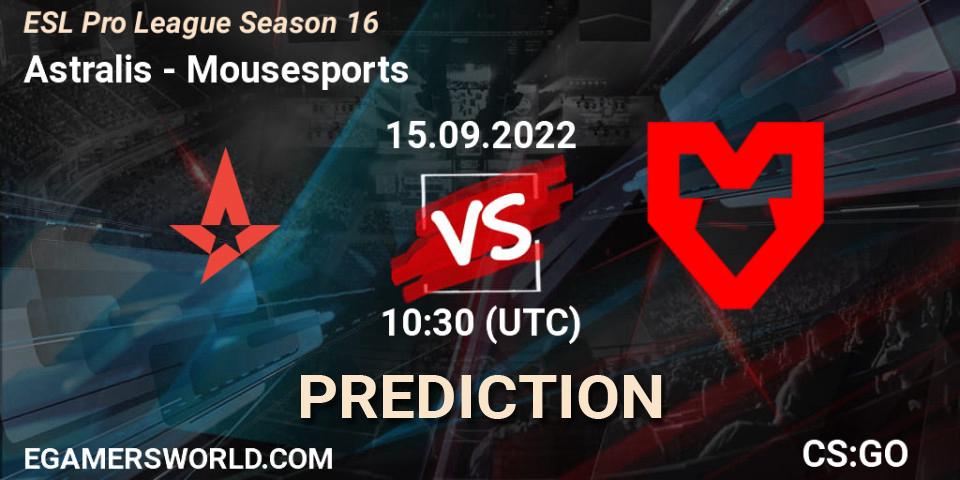 Astralis vs MOUZ: Match Prediction. 15.09.2022 at 10:30, Counter-Strike (CS2), ESL Pro League Season 16
