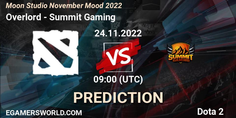 Overlord vs Summit Gaming: Match Prediction. 24.11.2022 at 09:06, Dota 2, Moon Studio November Mood 2022
