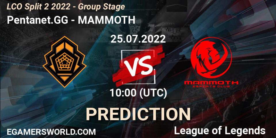 Pentanet.GG vs MAMMOTH: Match Prediction. 25.07.2022 at 10:00, LoL, LCO Split 2 2022 - Group Stage