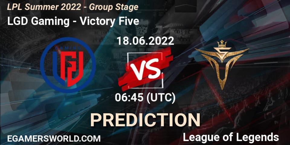 LGD Gaming vs Victory Five: Match Prediction. 18.06.2022 at 06:45, LoL, LPL Summer 2022 - Group Stage
