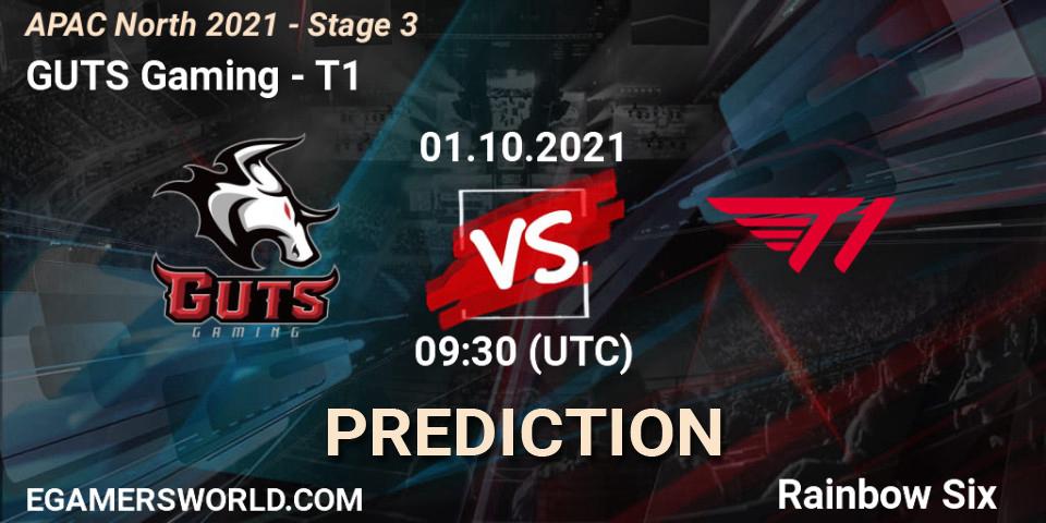 GUTS Gaming vs T1: Match Prediction. 01.10.2021 at 09:30, Rainbow Six, APAC North 2021 - Stage 3