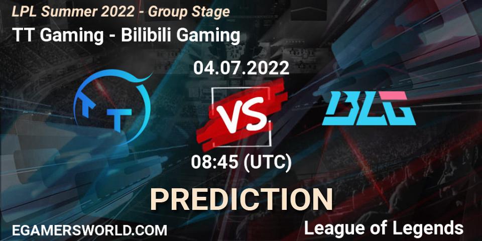 TT Gaming vs Bilibili Gaming: Match Prediction. 04.07.2022 at 09:00, LoL, LPL Summer 2022 - Group Stage