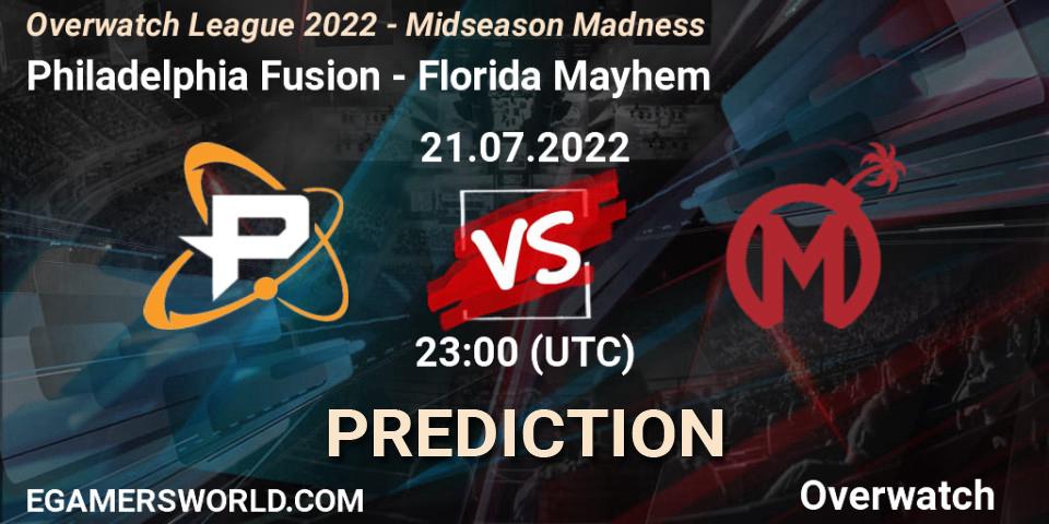 Philadelphia Fusion vs Florida Mayhem: Match Prediction. 22.07.22, Overwatch, Overwatch League 2022 - Midseason Madness