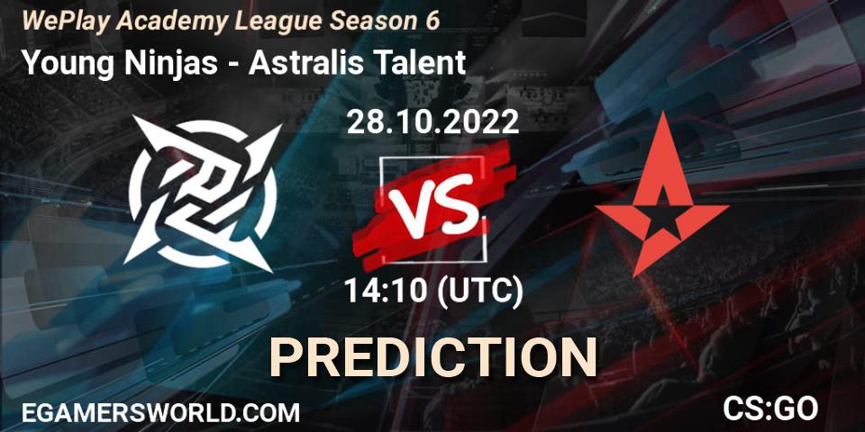 Young Ninjas vs Astralis Talent: Match Prediction. 28.10.2022 at 14:55, Counter-Strike (CS2), WePlay Academy League Season 6