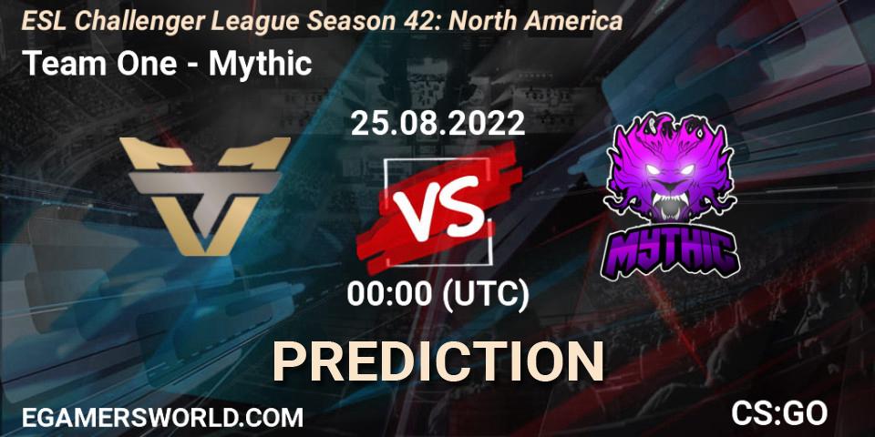 Team One vs Mythic: Match Prediction. 25.08.2022 at 00:00, Counter-Strike (CS2), ESL Challenger League Season 42: North America