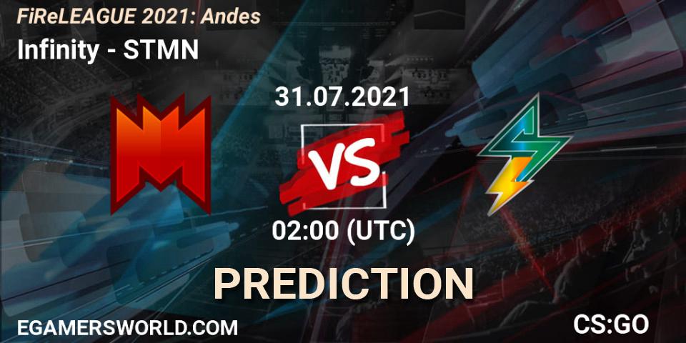 Infinity vs STMN: Match Prediction. 31.07.2021 at 03:10, Counter-Strike (CS2), FiReLEAGUE 2021: Andes