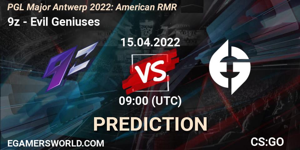 9z vs Evil Geniuses: Match Prediction. 15.04.2022 at 09:00, Counter-Strike (CS2), PGL Major Antwerp 2022: American RMR