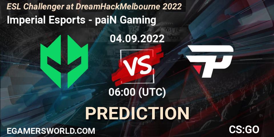 Imperial Esports vs paiN Gaming: Match Prediction. 04.09.2022 at 05:20, Counter-Strike (CS2), ESL Challenger at DreamHack Melbourne 2022