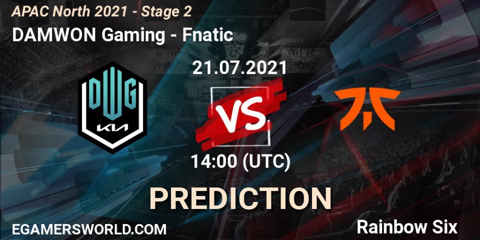 DAMWON Gaming vs Fnatic: Match Prediction. 21.07.2021 at 12:50, Rainbow Six, APAC North 2021 - Stage 2