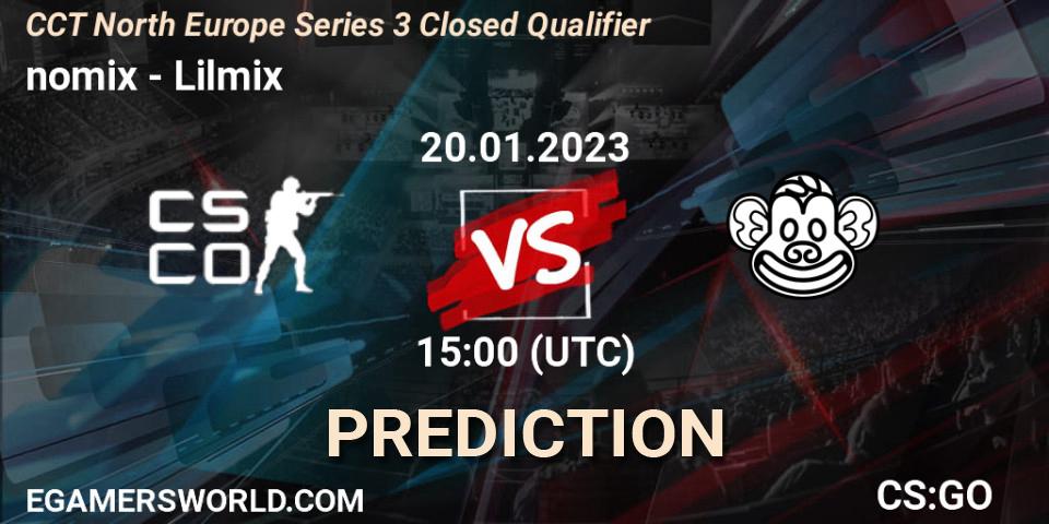 nomix vs Lilmix: Match Prediction. 20.01.2023 at 15:00, Counter-Strike (CS2), CCT North Europe Series 3 Closed Qualifier