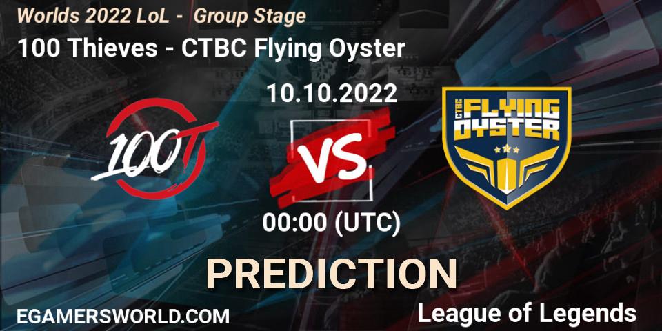 100 Thieves vs CTBC Flying Oyster: Match Prediction. 16.10.2022 at 19:00, LoL, Worlds 2022 LoL - Group Stage