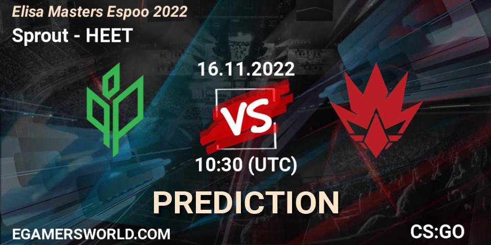 Sprout vs HEET: Match Prediction. 16.11.2022 at 11:10, Counter-Strike (CS2), Elisa Masters Espoo 2022