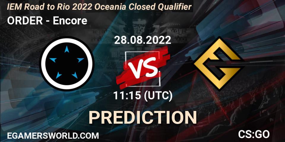ORDER vs Encore: Match Prediction. 28.08.22, CS2 (CS:GO), IEM Road to Rio 2022 Oceania Closed Qualifier