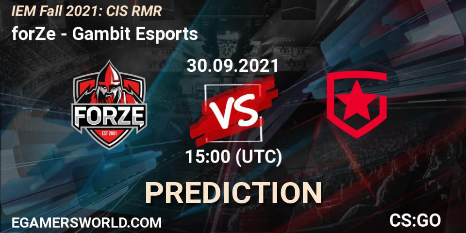 forZe vs Gambit Esports: Match Prediction. 30.09.2021 at 16:15, Counter-Strike (CS2), IEM Fall 2021: CIS RMR