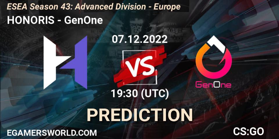 HONORIS vs GenOne: Match Prediction. 07.12.22, CS2 (CS:GO), ESEA Season 43: Advanced Division - Europe