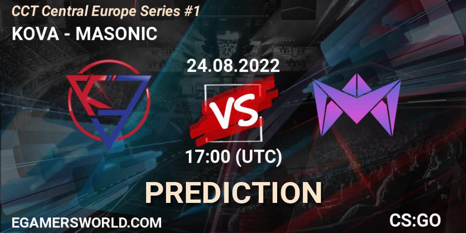 KOVA vs MASONIC: Match Prediction. 24.08.2022 at 20:00, Counter-Strike (CS2), CCT Central Europe Series #1