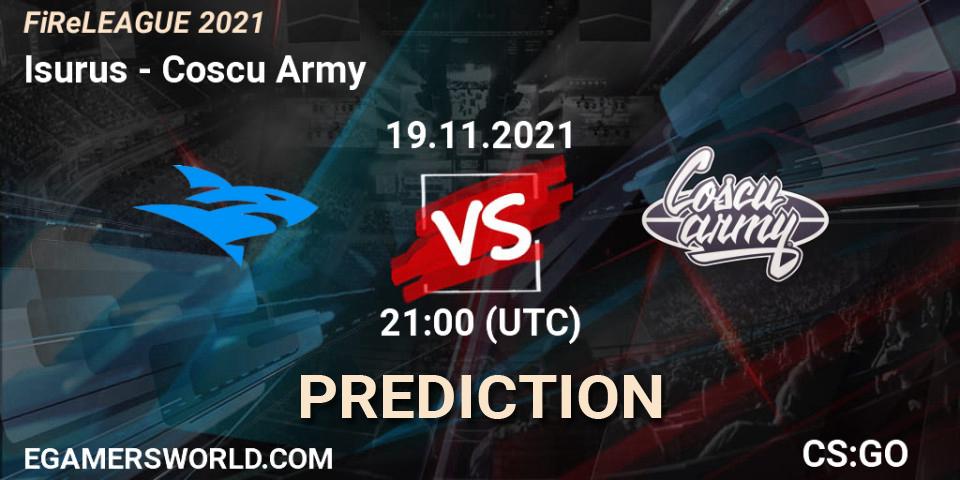Isurus vs Coscu Army: Match Prediction. 19.11.2021 at 20:45, Counter-Strike (CS2), FiReLEAGUE 2021