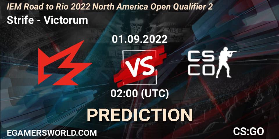 Strife vs Victorum: Match Prediction. 01.09.2022 at 02:00, Counter-Strike (CS2), IEM Road to Rio 2022 North America Open Qualifier 2