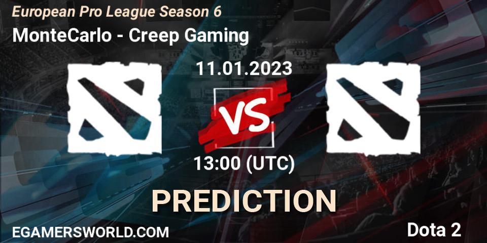 MonteCarlo vs Creep Gaming: Match Prediction. 11.01.2023 at 13:05, Dota 2, European Pro League Season 6