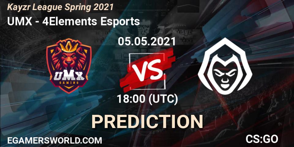 UMX vs 4Elements Esports: Match Prediction. 05.05.2021 at 18:00, Counter-Strike (CS2), Kayzr League Spring 2021