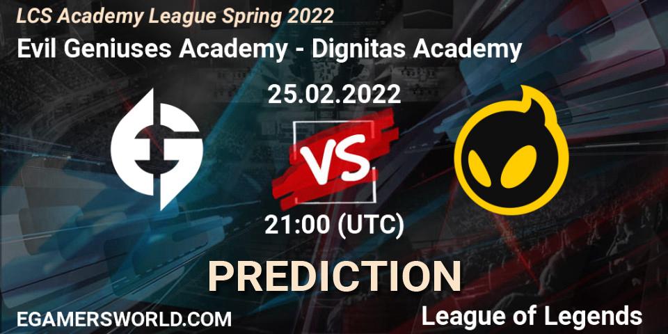 Evil Geniuses Academy vs Dignitas Academy: Match Prediction. 25.02.22, LoL, LCS Academy League Spring 2022