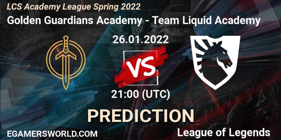 Golden Guardians Academy vs Team Liquid Academy: Match Prediction. 26.01.2022 at 21:00, LoL, LCS Academy League Spring 2022