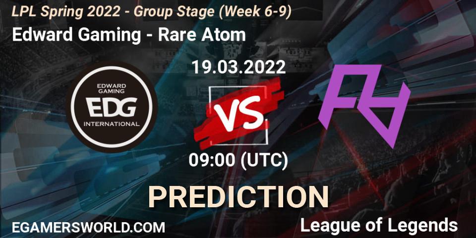 Edward Gaming vs Rare Atom: Match Prediction. 19.03.2022 at 09:00, LoL, LPL Spring 2022 - Group Stage (Week 6-9)