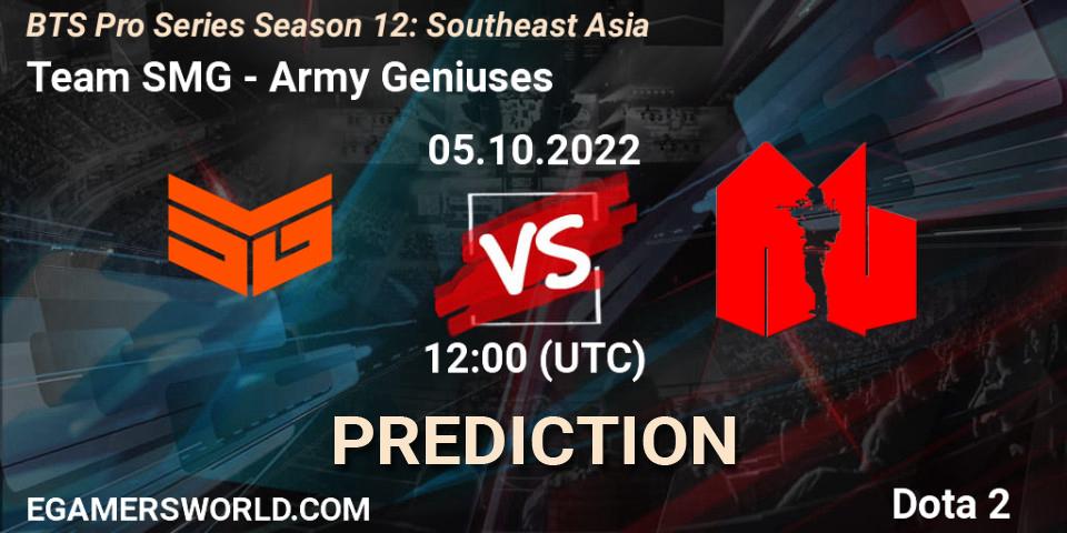 Team SMG vs Army Geniuses: Match Prediction. 05.10.2022 at 11:30, Dota 2, BTS Pro Series Season 12: Southeast Asia