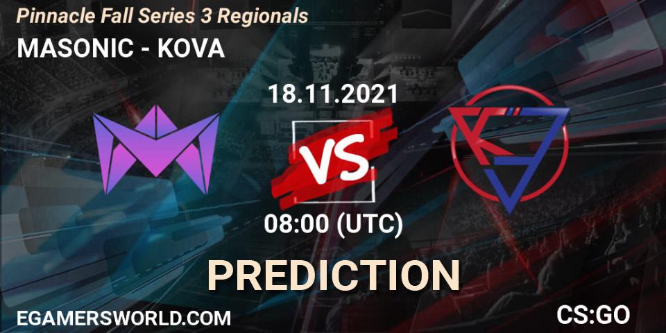 MASONIC vs KOVA: Match Prediction. 18.11.2021 at 08:00, Counter-Strike (CS2), Pinnacle Fall Series 3 Regionals