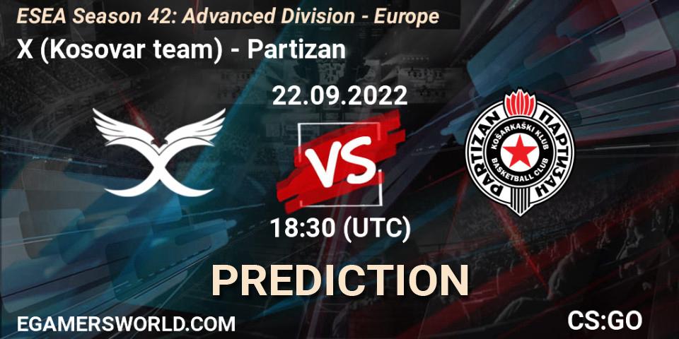 X (Kosovar team) vs Partizan: Match Prediction. 22.09.22, CS2 (CS:GO), ESEA Season 42: Advanced Division - Europe