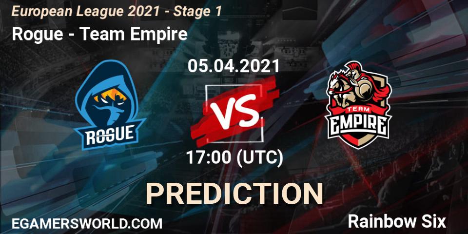 Rogue vs Team Empire: Match Prediction. 05.04.2021 at 16:00, Rainbow Six, European League 2021 - Stage 1
