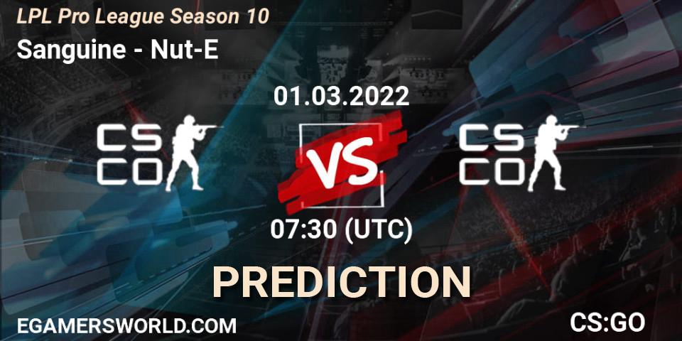 Sanguine vs Nut-E Gaming: Match Prediction. 01.03.2022 at 07:30, Counter-Strike (CS2), LPL Pro League Season 10