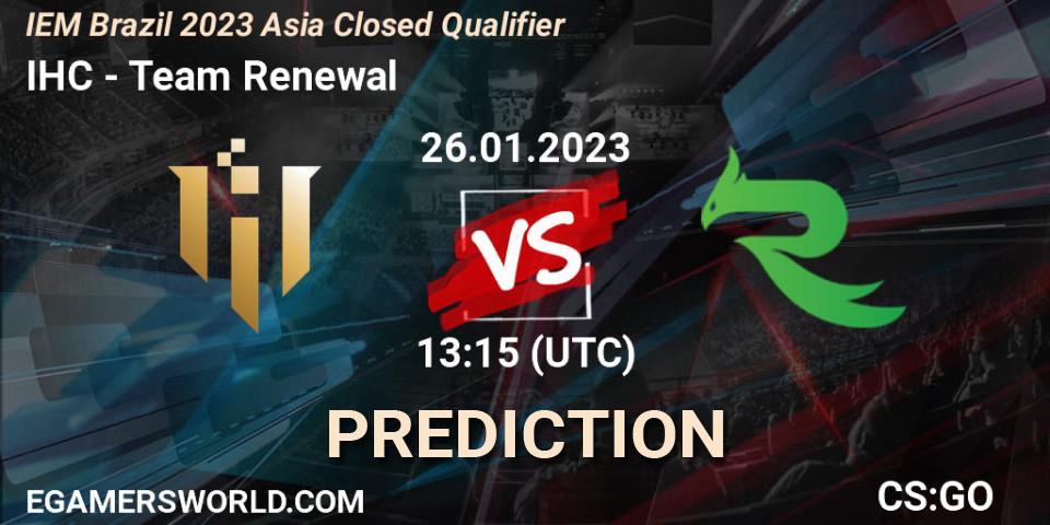 IHC vs Team Renewal: Match Prediction. 26.01.2023 at 13:15, Counter-Strike (CS2), IEM Brazil Rio 2023 Asia Closed Qualifier