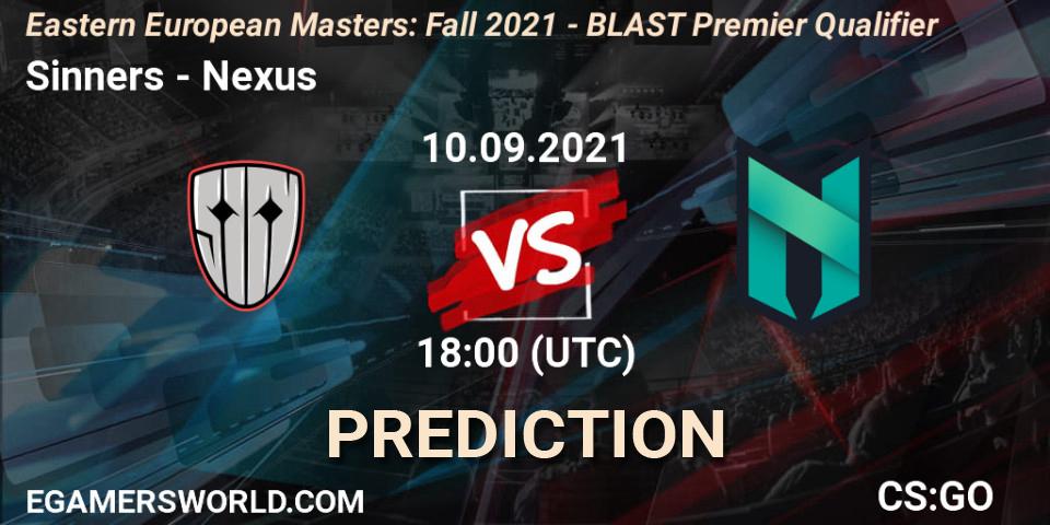 Sinners vs Nexus: Match Prediction. 10.09.2021 at 18:50, Counter-Strike (CS2), Eastern European Masters: Fall 2021 - BLAST Premier Qualifier