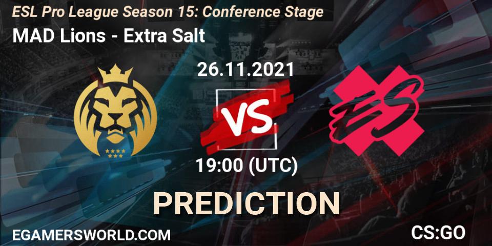 MAD Lions vs Extra Salt: Match Prediction. 26.11.2021 at 20:25, Counter-Strike (CS2), ESL Pro League Season 15: Conference Stage