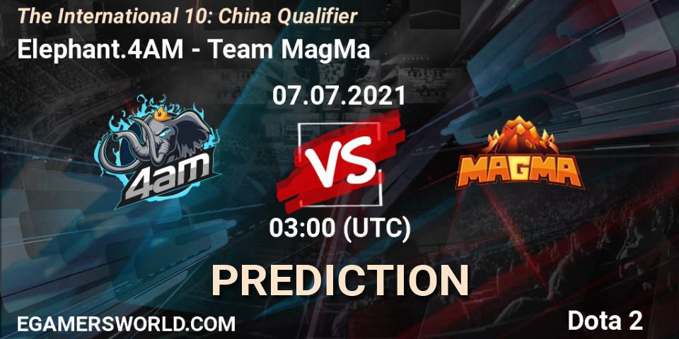 Elephant.4AM vs Team MagMa: Match Prediction. 07.07.2021 at 03:19, Dota 2, The International 10: China Qualifier