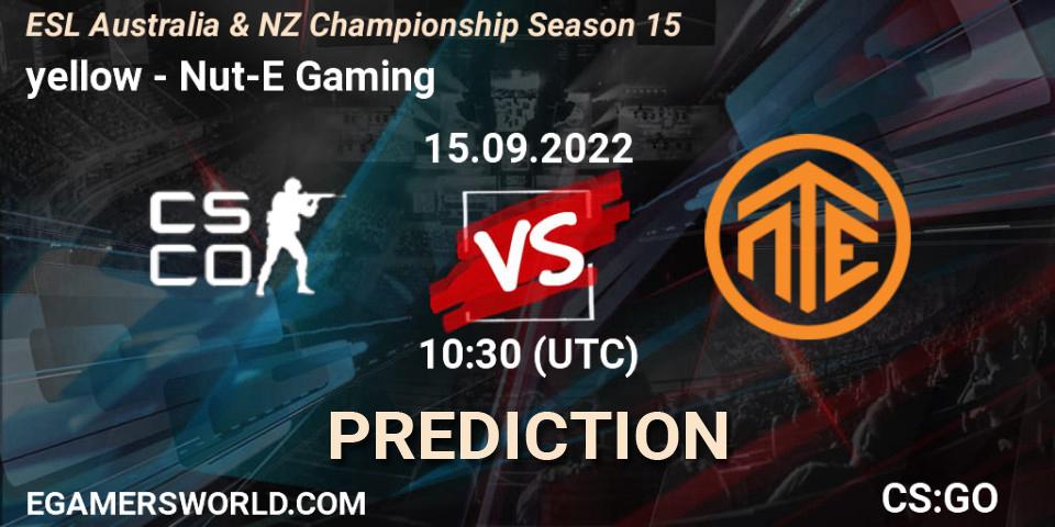 yellow vs Nut-E Gaming: Match Prediction. 15.09.2022 at 10:10, Counter-Strike (CS2), ESL ANZ Champs Season 15