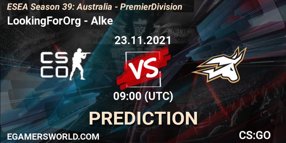 LookingForOrg vs Alke: Match Prediction. 23.11.2021 at 09:00, Counter-Strike (CS2), ESEA Season 39: Australia - Premier Division