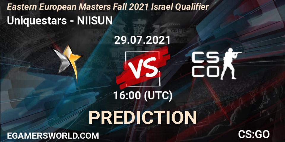 Uniquestars vs NIISUN: Match Prediction. 29.07.2021 at 16:00, Counter-Strike (CS2), Eastern European Masters Fall 2021 Israel Qualifier