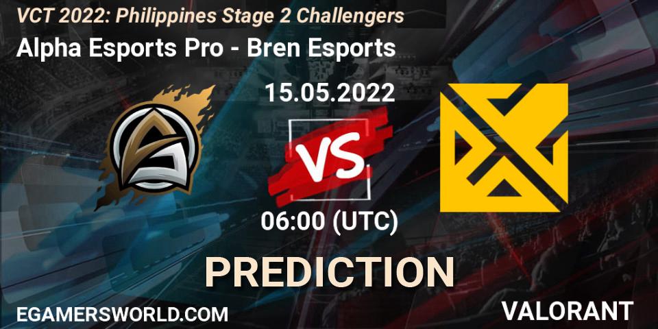 Alpha Esports Pro vs Bren Esports: Match Prediction. 15.05.2022 at 06:40, VALORANT, VCT 2022: Philippines Stage 2 Challengers