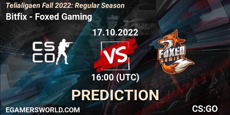 Bitfix vs Foxed Gaming: Match Prediction. 17.10.2022 at 16:00, Counter-Strike (CS2), Telialigaen Fall 2022: Regular Season