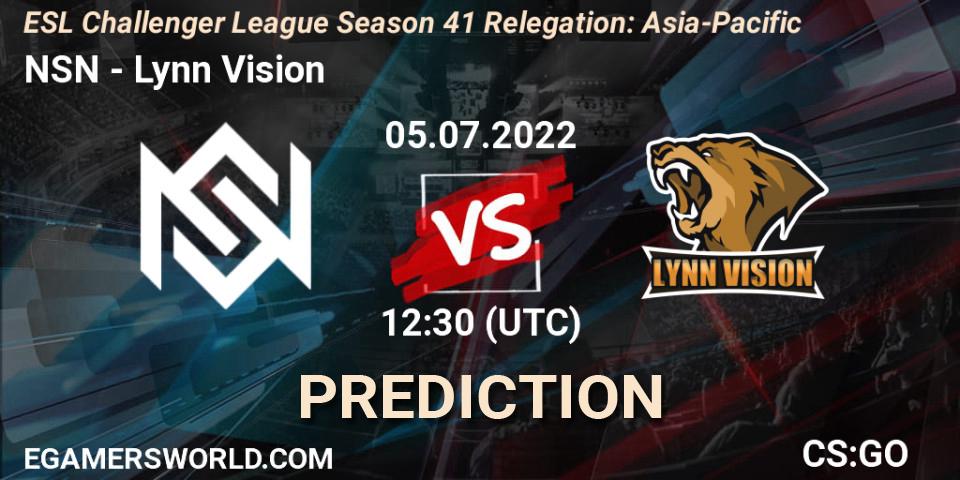 NSN vs Lynn Vision: Match Prediction. 05.07.2022 at 12:30, Counter-Strike (CS2), ESL Challenger League Season 41 Relegation: Asia-Pacific
