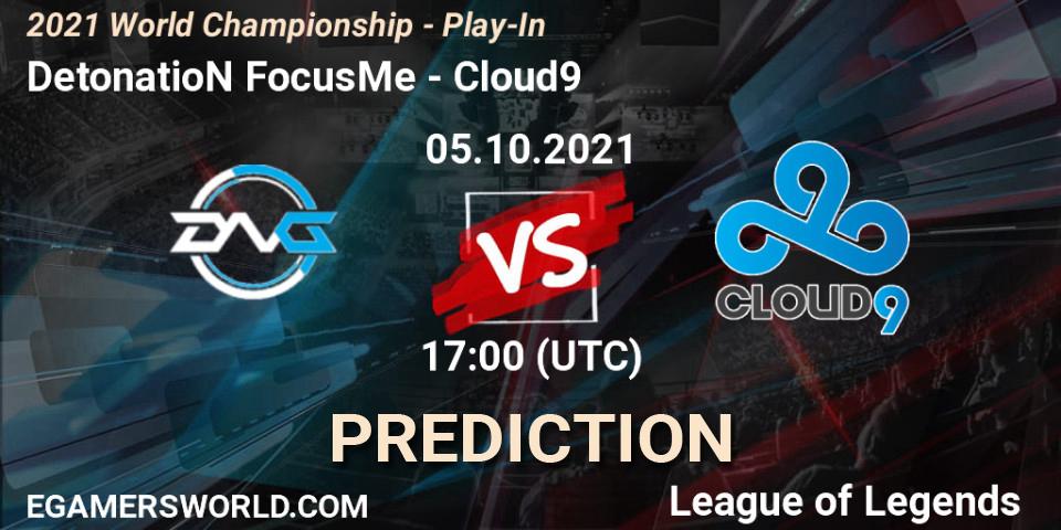 DetonatioN FocusMe vs Cloud9: Match Prediction. 05.10.2021 at 17:30, LoL, 2021 World Championship - Play-In