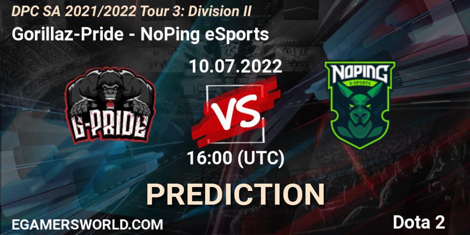 Gorillaz-Pride vs NoPing eSports: Match Prediction. 10.07.2022 at 16:28, Dota 2, DPC SA 2021/2022 Tour 3: Division II