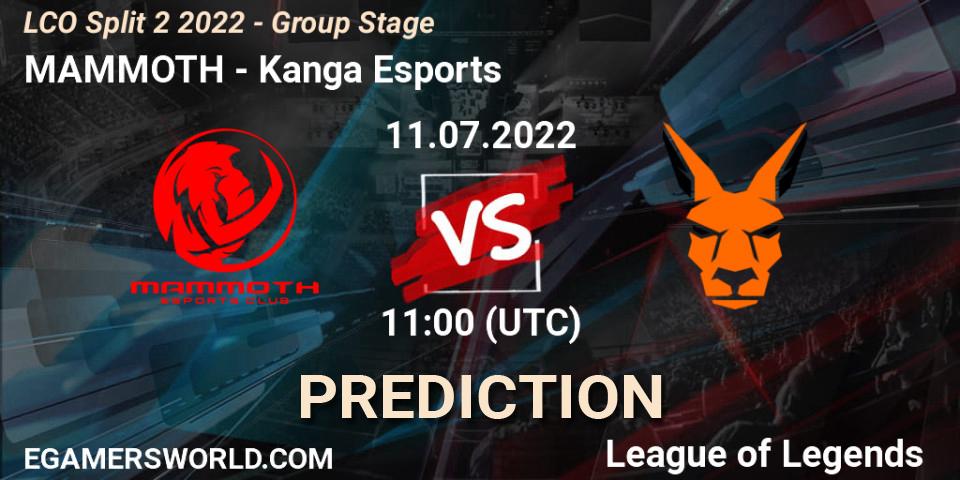MAMMOTH vs Kanga Esports: Match Prediction. 11.07.2022 at 11:00, LoL, LCO Split 2 2022 - Group Stage