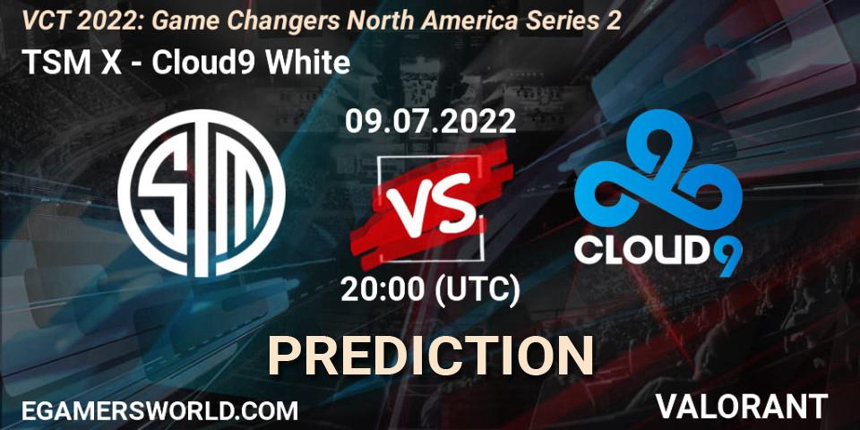 TSM X vs Cloud9 White: Match Prediction. 09.07.2022 at 20:10, VALORANT, VCT 2022: Game Changers North America Series 2